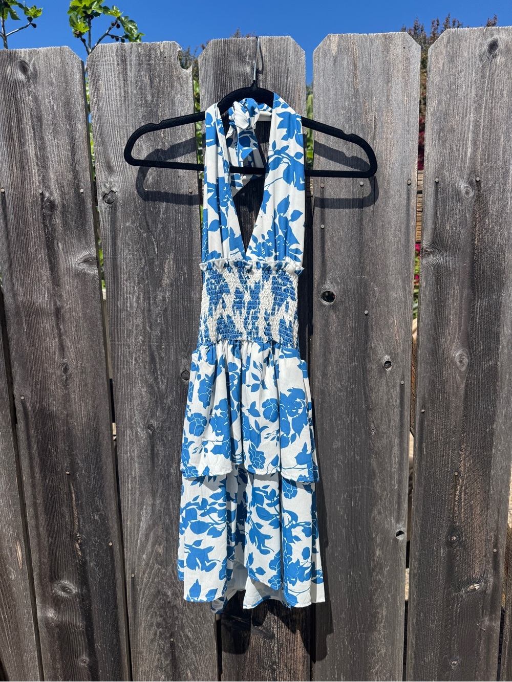 Sunday Blue and White Floral Halter Mini Dress